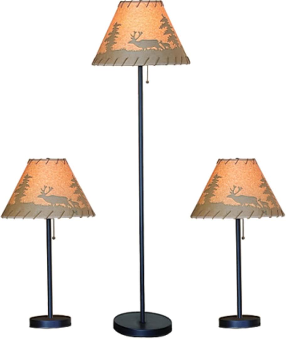 Catalina Lighting 19908-000 Rustic Cabin Lodge 3-Piece Table & Floor Lamp Set, LED Bulb NOT Included, 58", Forest Print,Set of 3