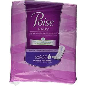 Poise Pads, Regular Length, Ultimate Absorbency 33 pads (Pack of 4)