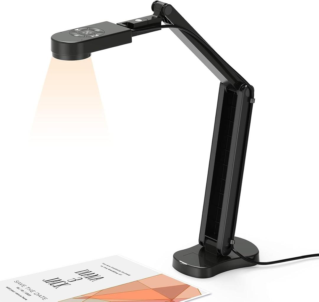 4K USB Document Camera for Teacher, 8MP Webcam & Visualiser for A3 Size with Dual Microphones, 3-Level LED Light, Image Invert, Foldable for Live Demo, Work with Windows, macOS and Chrome OS