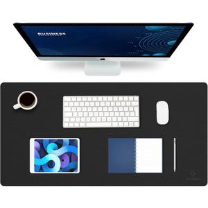 K KNODEL Large Office Leather Desk Mat, Mouse and Keyboard Pad, Computer and Laptop Mat, Desktop Protector and Cover, Writing Pad and Blotter (31.5"x15.7", Black)