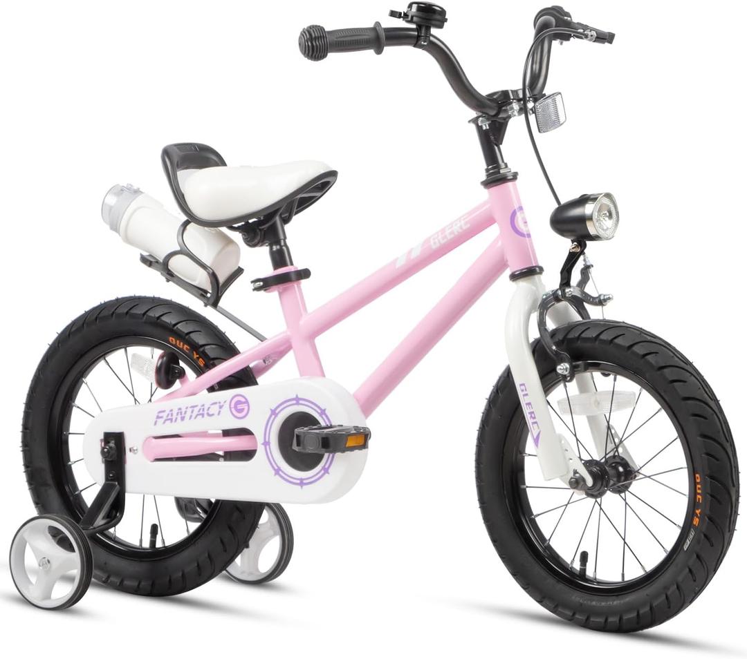 Fantacy Kids Bike, 12-20 Inch Children Bicycle for 2-13 Years Old Boys Girls, Kids Bicycle with Water Bottle Holder & Headlight & Training Wheels, Multiple Colors (Pink)