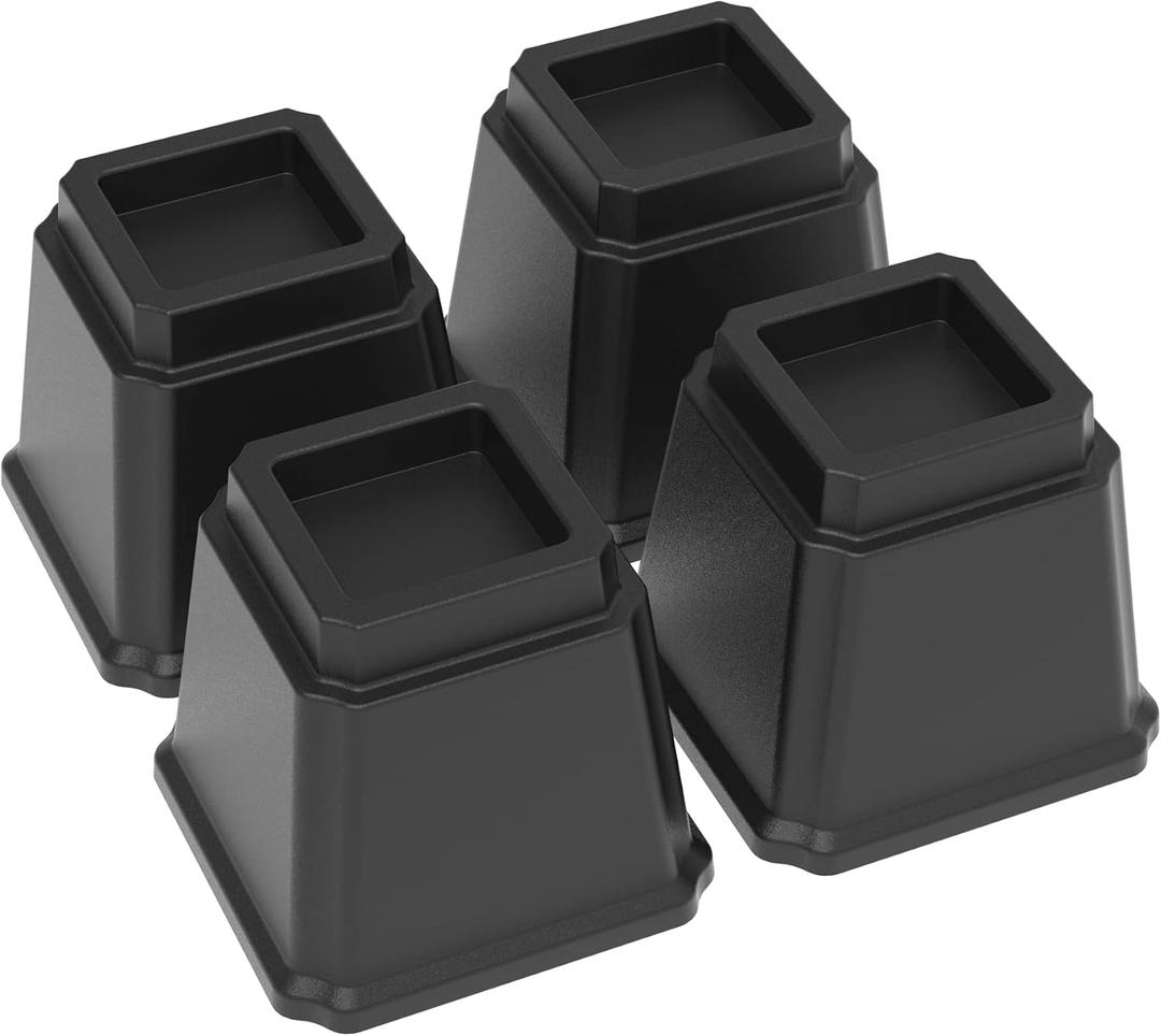 Bed Risers 5 Inch Heavy Duty, 4 Pack Furniture Risers, Black | Heavy Duty, 1,500 lbs Lifts Up Riser, Made of Plastic, Create 5 inches Additional Height, For Couch Sofa and Desk Table Legs