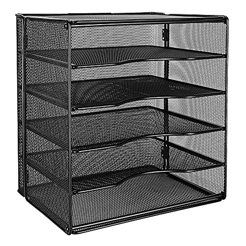 Amazon Basics 5-Tier Mesh Desk Organizer, File Holder, Paper Sorter for Office Supplies, Mail, Documents, 13.6 x 9.5 x 12.8 inches, Black