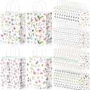 Gilprop 48 Pcs Spring Wildflower Paper Gift Bags Floral Candy Goodie Treat Bags Flower Party Favor Bag with Handle for Mother's Day Birthday Party Bridal Shower Wedding Gift Wrapping Supplies