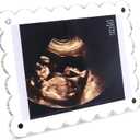 Magnetic Clear Acrylic Scalloped Baby Ultrasound Picture Frame - Sonogram Frame for Refrigerator, Display for Pregnancy Announcement, Gender Reveal & Expecting Parents Gifts(No Stand)