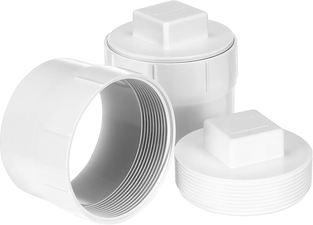 Gadpiparty 2 Pcs 4" PVC Sewer Cleanout Cap, Sewer Pipe Cap, With Plug Pipe Fitting, for Outdoor Garden, RV, and Other Drainage Piping System