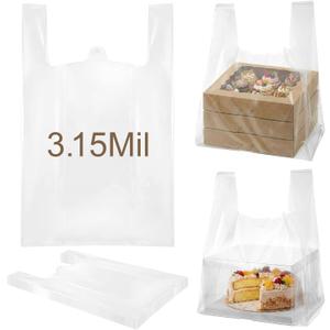 50 Pcs 3.15 Mil Large Plastic Take out Bags with Handles Heavy Duty Clear Shopping Bag Widened Grocery Bags for Pizza Bakery Cake Box (13.8"x10"x23.5")