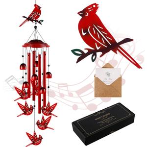YHmall Cardinal Wind Chimes for Outside, Dad Gifts Soothing Tones Memorial Wind Chime for Garden, Yard, Patio Decor, 35" Cardinal Gifts for Women Windchimes Outdoors for Christmas, New Year