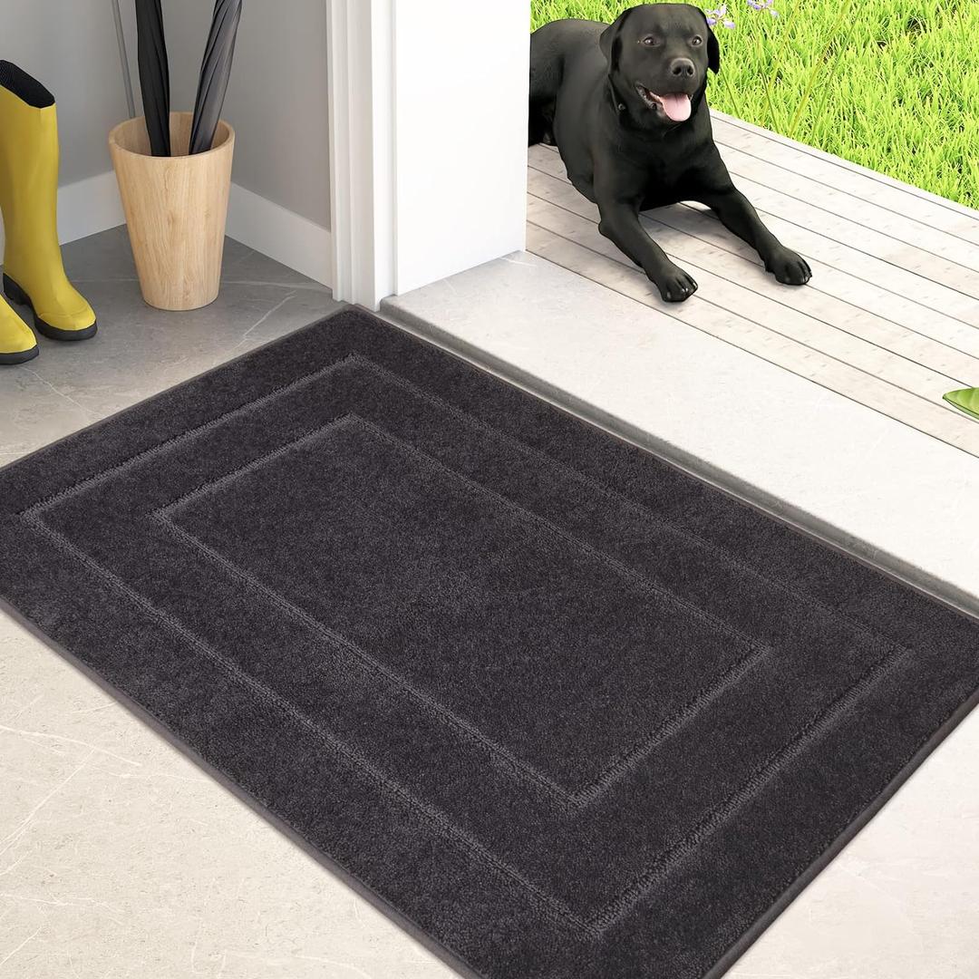 PURRUGS Dirt Trapping Door Mat 20" x 31.5", Non-Slip/Skid Machine Washable Entryway Rug, Dog Doormat, Super Absorbent Welcome Mat for Muddy Wet Shoes and Paws, Charcoal