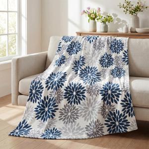 Horaldaily Blue Grey Silver Dahlia Pinnata Flannel Blanket Throw, Spring Summer Winter Floral Soft Fuzzy Plush Cozy Fleece Blanket for Couch Sofa Bed Lounging, Ideal Gifts for Kids Adults Self, 50x60
