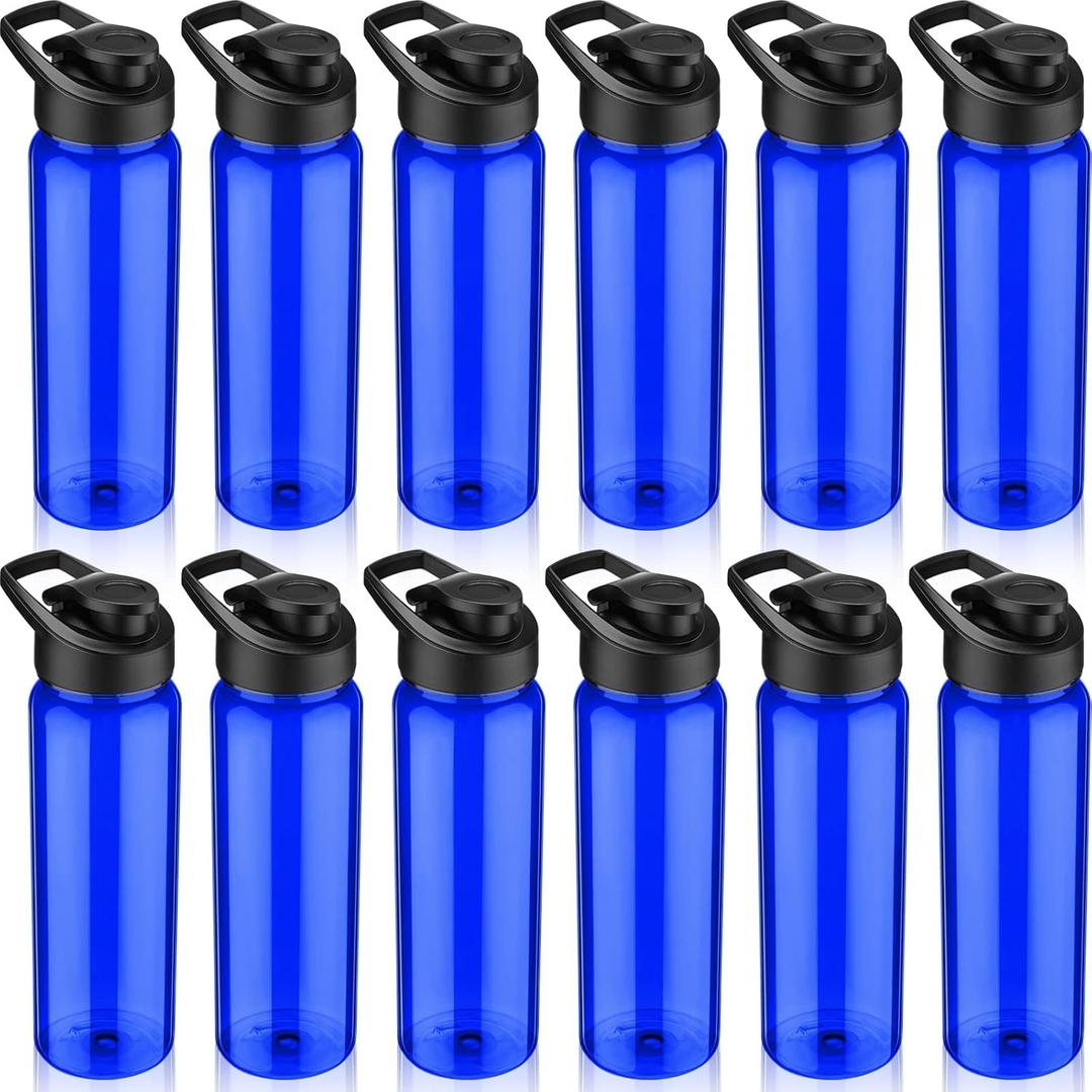 12 Pack Plastic Water Bottles 24 oz Blue Clear Water Bottles Bulk Reusable Sports Water Bottles with Spill Proof Lids for Gym Sports Home Office School