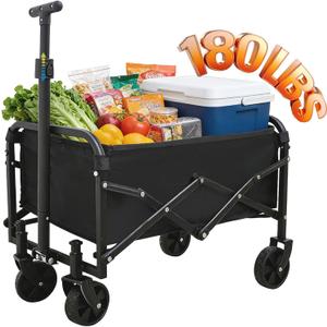 Collapsible Wagon Cart, 360 Swivel Wheels, Lightweight Compact Design, Portable Folding Cart for Grocery Shopping, Supermarket Trips & Home Storage, for Seniors (Black)