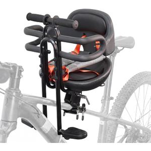 Kids Bike Seat with Guardrail and Thick Soft Padding, Front Mounted Child Bicycle Seat with Foldable Footrests for 0-3 Years Toddlers Bike Seat for MTB
