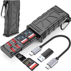 AboveTEK High-Speed SD Card Reader, 2-in-1 SD/Micro SD Card Holder & Reader, USB 3.1 Type-C UHS-II SD Cards Storage Case for Camera Memory Cards, Compatible with iPhone, Drones, Action Cameras, Tablet
