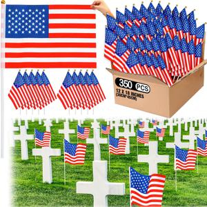 SmoothNovelty 350 Pcs 12 x 18 Inch American Flags on Stick Large American Flags for Outside 4th of July USA Flag for Yard Outside Classroom Flag Memorial Flags for Cemetery Lawn