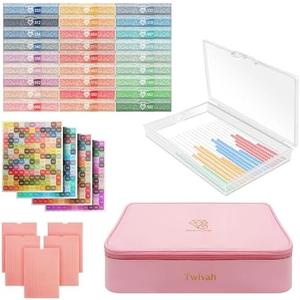 Twivah 27 Pcs Diamond Art Storage with Bag, 2-in-1 Diamond Art Trays Container with Lids, Diamond Painting Accessories with Color Sticks, Diamond Art Kits for Adults & Kids Christmas, Birthday (Pink)