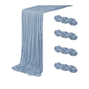 3 Pack Cheesecloth Table Runner, Table Decor 10ft Boho Gauze Cheese Cloth Romantic Wedding Runner Gauze Table Runner for Baby Shower Bridal Shower Wedding Birthday Party Table Decor (Blue)