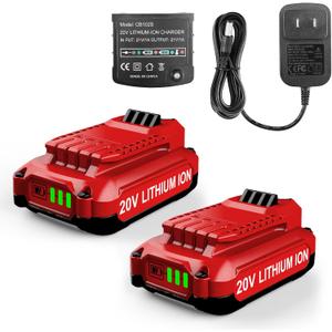 Powilling 2Pack 20V 3.5Ah Replacement for Craftsman 20V Battery V20 Lithium Battery and Charger Kit for CMCB204 CMCB205 CMCB206 CMCB201 CMCB124+ CMCB104 Craftsman 20 Volt Charger