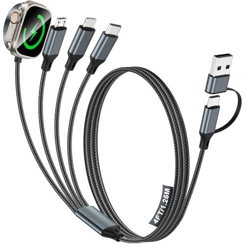 Travel Essentials,Multi Charging Cable for Apple Watch Charger/iPhone Charger/Samsung Charger,USB A & Type C Power Cable for iWatch Ultra/10-2/iPhone 17-11/Samsung S26,eBook Readers,Car[1.2M]-Black