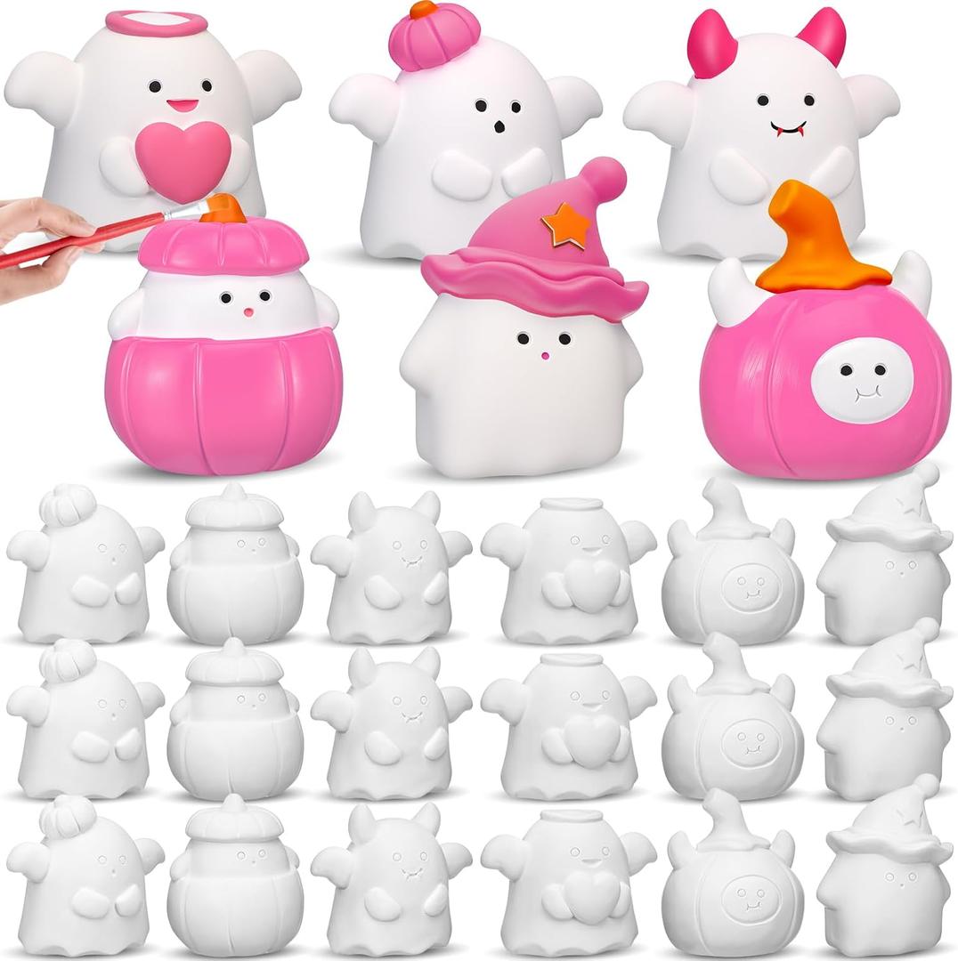 Zubebe 18 Pcs Halloween Painting Ceramics DIY Ghost Kit 3D Ceramic Figures to Paint Ready to Paint Mini Ghost Bulk White Spooky Statue Sculpture Ornaments DIY Art Crafts Home Table Party Favor