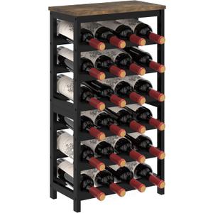 MOGELAFOO 6 Tier Bamboo Wine Rack Freestanding Floor, 24 Bottles Wine Storage Shelves with Table Top, Stackable Wine Display Rack for Kitchen, Bar, Dining Room, Rustic Brown and Black