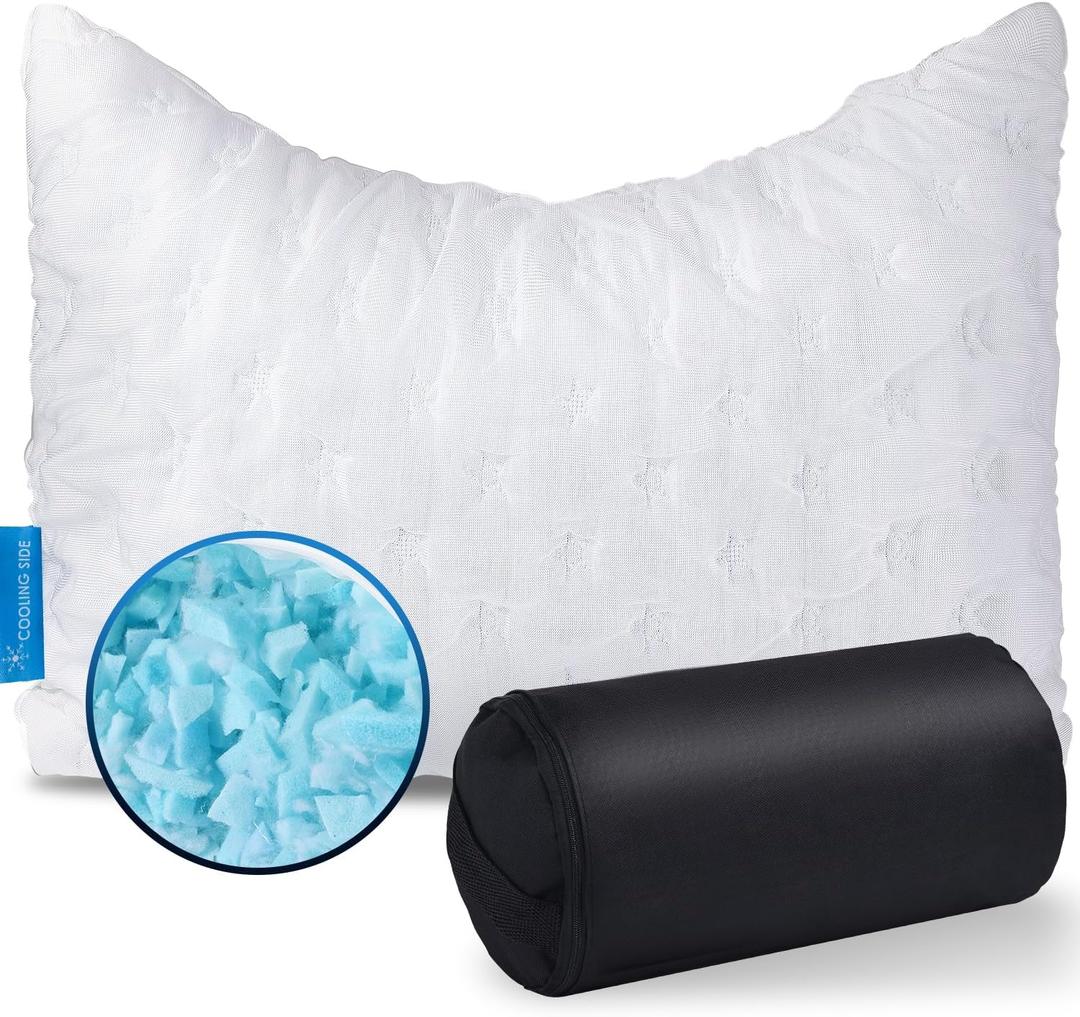 KUCEY Cooling Side Sleeper Pillow for Neck and Shoulder Pain, Luxury Shredded Memory Foam Curved Bed Pillows for Sleeping Set of 1- Adjustable Travel Pillow Size- Washable Cover Crescent White