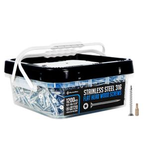 #8x1-5/8 Marine Grade 316 Stainless Steel Deck Screws, 1200 PCS, Flat Head T20, Type 17 Point, Rust Resistant, Quick Drive, Strong Grip for Outdoor Wood Projects, Bit Included