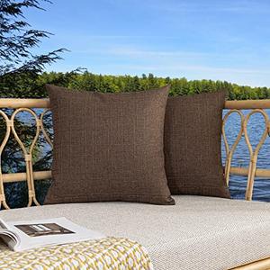 Kevin Textile Pack of 2 Outdoor Waterproof Pillow Covers Throw Pillow Covers Decorative Pillowcases Classic Checkered Pillow Cases for Sofa Couch Patio Garden 24x24 Inch Brown
