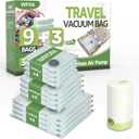 12 Packs Vacuum Bags for Travel with Rechargeable air Pump, 3 Sizes Vacuum Seal Bags for Clothing, Space-Saving Compression Storage Bags for Travel & Closet Organization