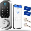 DESLOC Smart Door Lock B200, Smart Deadbolt Lock, Keyless Entry Door Lock, Fingerprint Deadbolt Smart Lock, Smart Locks for Front Door, App Control, Touchscreen Keypad Deadbolt, 12-Month Battery, IP54 (Silver)