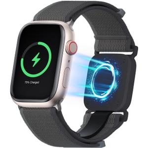 2 in 1 Watch Charger Nylon Band Compatible with Apple Watch Band 42MM 44MM 45MM 49MM Women Men - Portable Waterproof Watch Fast Charger Stretchy Sport Band for iWatch Series Ultra 8 7 6 5 4 3 2 SE