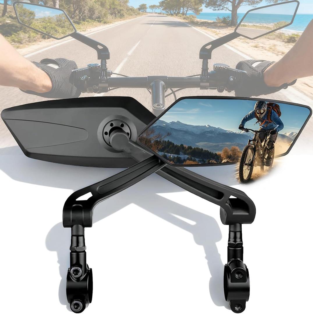 Bike Mirror, Handlebar Bicycle Mirrors, Scratch Resistant HD Glass Lens, 360 Rotatable & Foldable Safe Rearview Bicycle Mirrors, Bike Rear View Mirror for Scooter, Ebike, Bike Accessory(1 Pair)