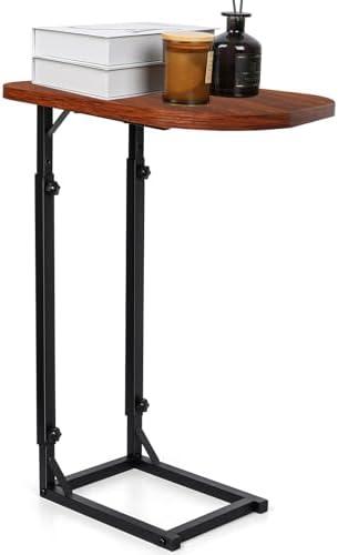 Premium Adjustable C-Shaped End Table for Couch, Mini Side Tables for Sofa, Small Coffee Table with Metal Frame, Beautiful and Practical Sidekick for Your Living Room, Bedroom, Bedside, Rustic Brown