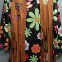 60s 70s Outfits for Women Hippie Costume Set Disco Dress Peace Sign Earring Necklace Headband Sunglass, 2XL