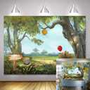 Classic Bear Backdrop Spring Forest Red Balloon Honeypot Photography Background Party Decorations Kids Birthday Photo Booth Banner Cake Table Props 7x5 FT