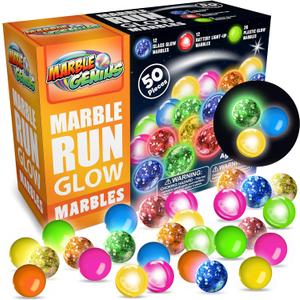 Marble Genius 50 pcs Glow in The Dark Marbles for Kids 4+, Full Color Instruction Manual, Ideal as an Easter Gift for Kids