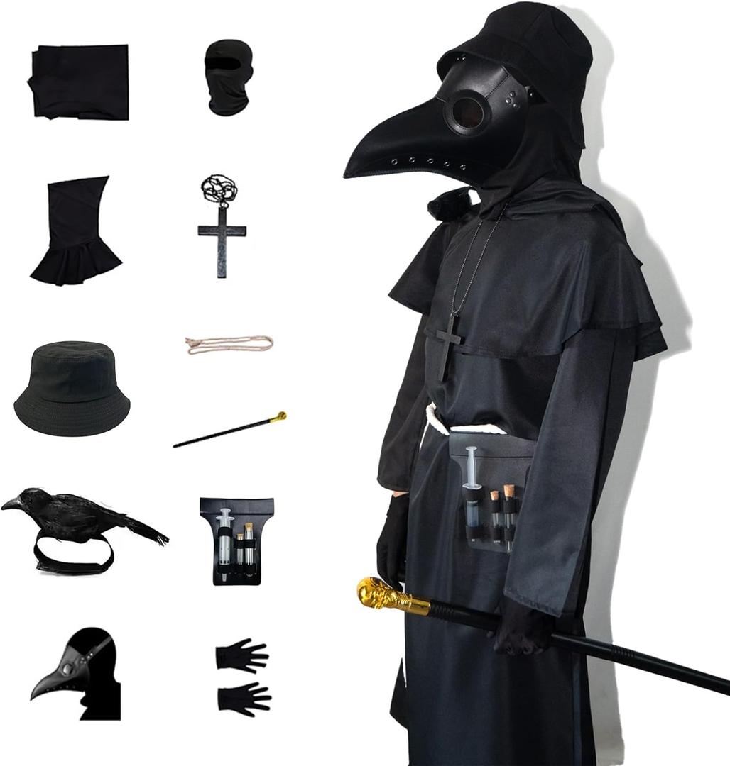 Plague Doctor Costume for Kids Funny Scary Halloween Costumes for Boys Girls 14 in 1 Set