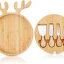 Remerry Christmas Serving Platter Cutting Board Set, Christmas Serving Tray Bamboo Tray and Knife Set Elk Charcuterie Board Platter Food Plate Kitchen Gifts for Cheese Candy Dish Plate Xmas Home Party