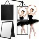 Foldable Portable Full Length Mirror for Dancer, Camping and Travel, Shatter-Proof Acrylic Hanging Mirror with Handle, 33x13 Inch Full Body Travel Backstage Mirror(Black)