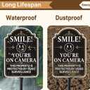 Smile Youre On Camera Sign, This Property Is Protected By Video Surveillance with 34.6" Stake for Yard, 12 x 8 Video Surveillance Sign, Smile Camera Signs, Rust-Free Aluminum, Weatherproof, Easy Installation, 1 Pack