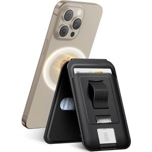 UGREEN for Magsafe Wallet, Magnetic Phone Wallet Compatible with iPhone with Finger Loop Grip, Adjustable Stand Compatible with iPhone 17 16 15 14 13 12 Series (Mini Not Included), Black