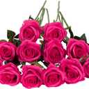 Laelfe 12 PCS Artificial Flowers Hot Pink Roses Silk Flowers Fake Long Stem Artificial Fuchsia Roses for Home Wedding Bathroom Kitchen Decorations (Hot Pink)