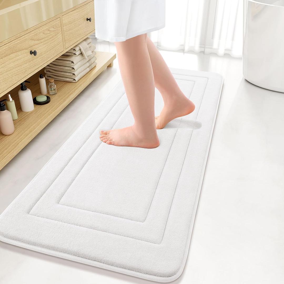 Arotive Memory Foam Bathroom Rug Mat 47x17, Ultra Soft and Absorbent Bath Mat, Machine Wash Dry, Comfortable Bath Rug Carpet for Bathroom Floor, Tub and Shower, Ivory