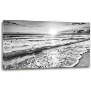Large Ocean Sea Waves Nature Canvas Wall Art Picture Print -Modern Sea Nature Landsacpe Artwork Painting Framed for Bathroom Living Room Office Wall Decor -20"x40"inch (black white ocean)