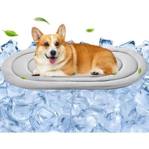 Pet Dog Cooling Mat 35x19 Reversible Cooling Pad for Dogs and Cats, Comfort Ice Silk Cotton Summer Dog Bed Outdoor Indoor Washable, Ideal for Kennel Sofa Floor Car Seats
