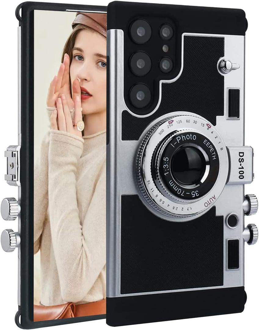 Emily in Paris Phone Case for Samsung Galaxy S22 Ultra,Camera Phone Case Phone Lanyard 3D Cute Unique Cool Soft Silicone Case Compatible with Samsung Galaxy S22 Ultra Girls Women Black