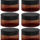 8 oz Amber Plastic Cosmetic Jars Leak Proof Container with Black Lid for Cream, Lotion, Powder, ointment, Beauty Products etc, 6 Pcs.