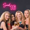 Sweet 16 Party Decorations Neon Sign, Sixteen 16th Birthday Decorations Gift for Girls, Light Up Numbers Sweet 16 Sign for Party Backdrop Wall Decor, Pink,16.5x9.4 inch