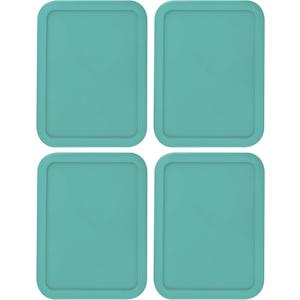 Replacement Lids fits Pyrex 3-Cup Glass Food Storage Container Bowls, (7.75 x 5.75-Inch) Plastic Rectangle Lids Covers for Pyrex 7210-PC, Airtight & Leakproof (4-Pack, Turquoise) 