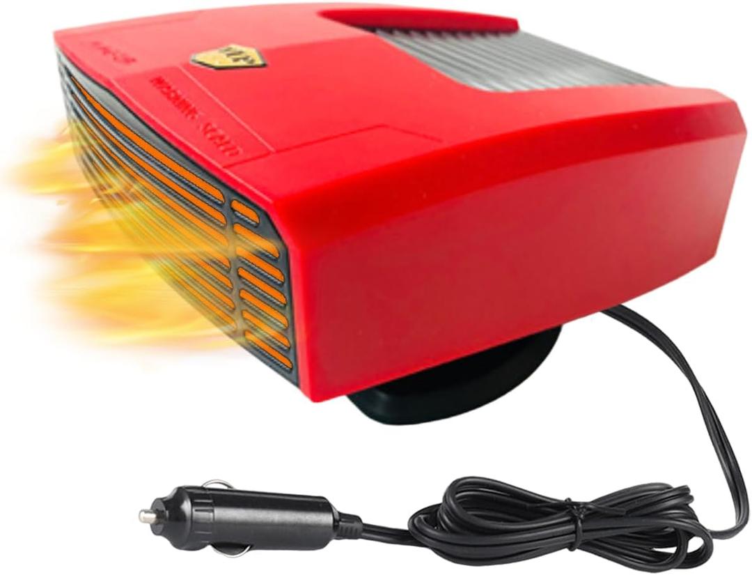 12 Volt Car Heater that Plugs into Cigarette Lighter, 150W Portable Windshield Defogger and Defroster, 360 Degree Rotary Base (red)